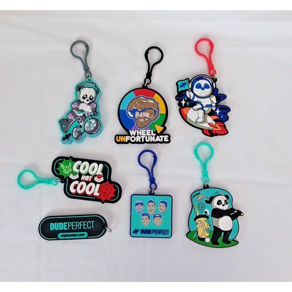 Dude Perfect Keychain Charm Lot Wheel Unfortunate Panda Golf Space Biking Logo